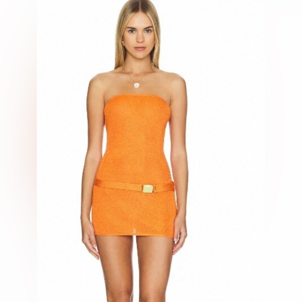 Asta resort Strapless Orange Mini Dress with Belt